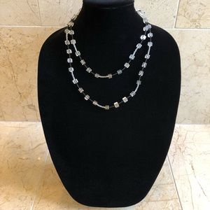 Handmade glass cubes & blk necklace & 2 pair earrings